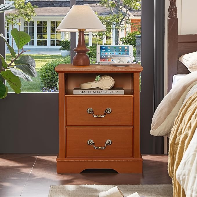 Farmhouse Dressers & Night Stand Set of 3,54" Wide 7 Drawer Dresser,18" Wide 2 Drawers End Table with Charging Station Set of 2,Furniture Dresser Sets for Home Caramel