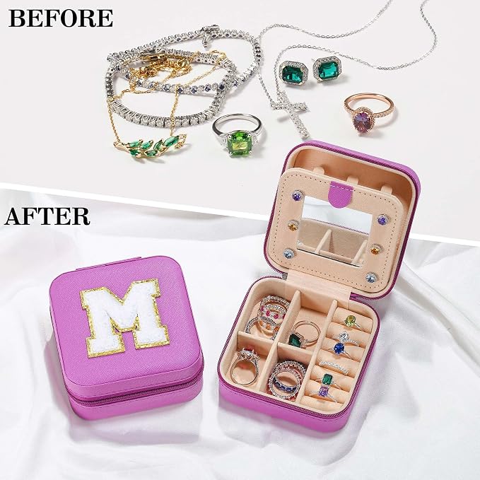 Parima Gifts for Grandkids Teenage Girls Her - Purple Travel Jewelry Case, Personalized Jewelry Box - Mother's Day Gift, Letter A - Image 4