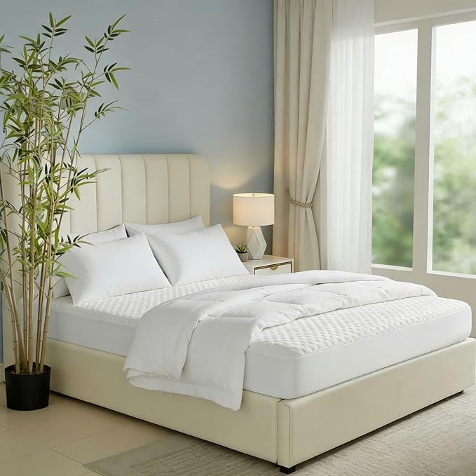 King Size Mattress Protector, 100% Waterproof & Breathable Rayon derived from Bamboo, 3D Air Fabric Cooling Viscose Bed Cover Noiseless, 18-21" Deep Pocket
