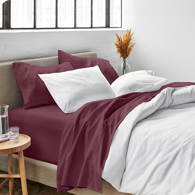 Bare Home King Sheet Set - 1800 Ultra-Soft Microfiber King Bed Sheets - Double Brushed - Deep Pockets - Easy Fit - 4 Piece Set - Bedding Sheets & Pillowcases (King, Burgundy)