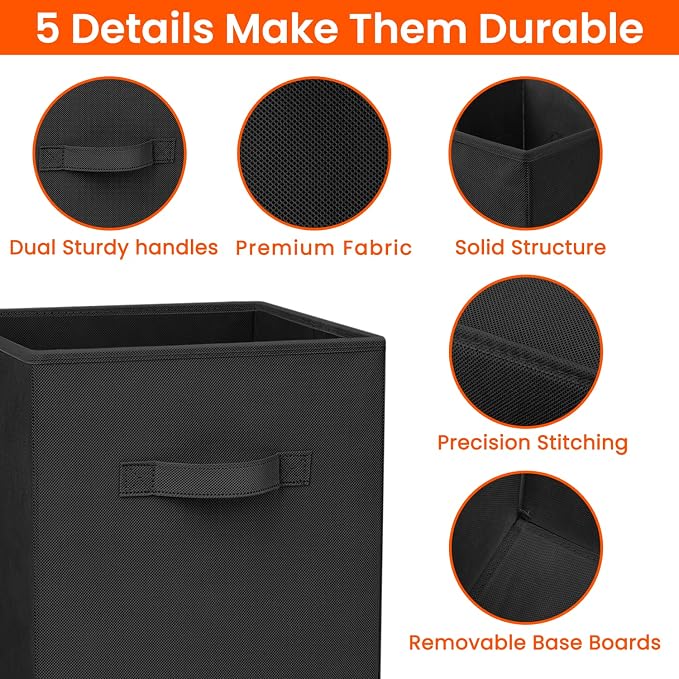 Criusia Large Storage Cubes - 13 Inch Heavy Duty Fabric Storage Bins for Shelves Closet, Cube Organizer - 8 Pack Collapsible Cube Storage Bins Baskets for Organizing Clothes Blankets Toys (Black) - Image 3
