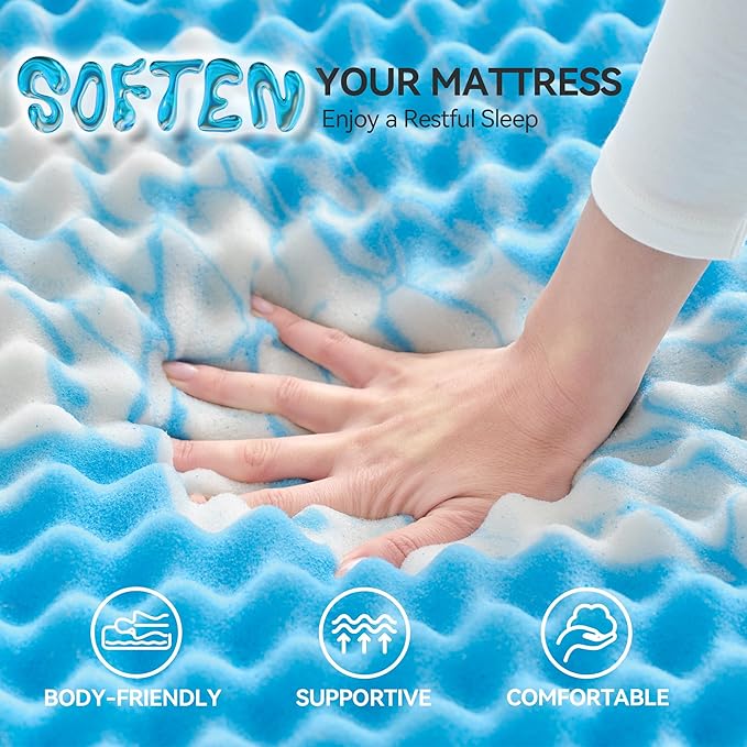 SINWEEK 2 Inch Egg Crate Memory Foam Mattress Topper Twin XL, Twin Extra Long Mattress Pads for College Dorm Single Bed, Pressure Relieve CertiPUR-US Certified,39x80 Inches, Blue