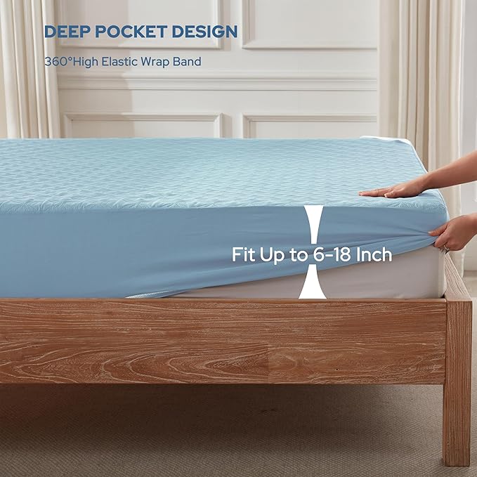 BEDLORE Waterproof Mattress Protector, Twin Size Mattress Pad with Deep Pocket 6"-15" Depth, Soft Dirt-Proof Double Bed Mattress Cover for Bedroom, College Dorm, Hotel (Sky Blue)