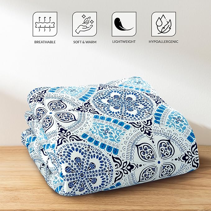 LUX Décor Reversible 5pc Queen Comforter Set, Printed Bedding Set, All-in-One Bed in a Bag, Includes 1 Comforter, 2 Pillow Shams, 1 Decorative Pillow & 1 Bed Skirt (Aztec Sky,Queen)