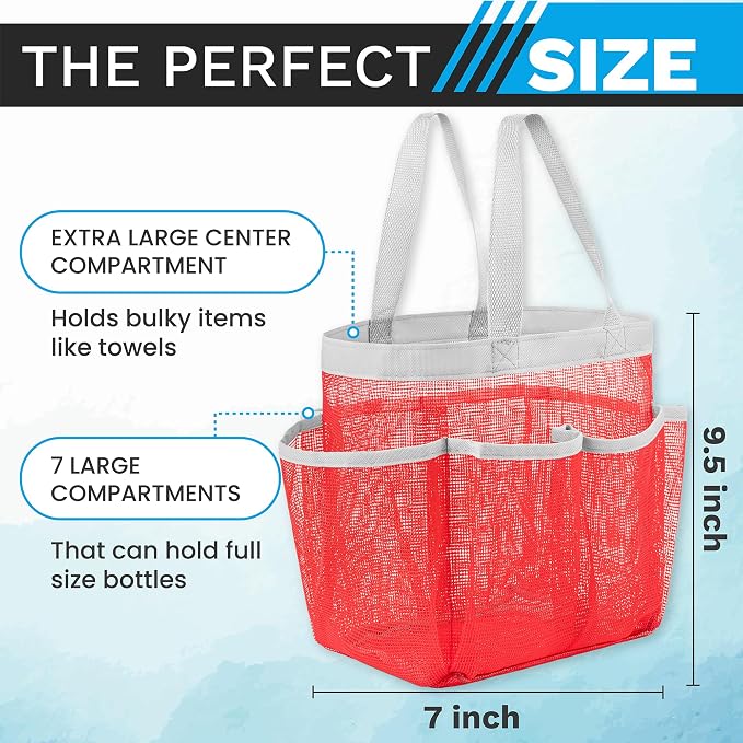 Handy Laundry Mesh Shower Caddy – 7 Pocket Portable Organizer Tote for Dorm, Gym, Travel & Bathroom – Quick Dry Collapsible Bag for College Essentials, Toiletries & Cleaning Supplies (Pink) - Image 3