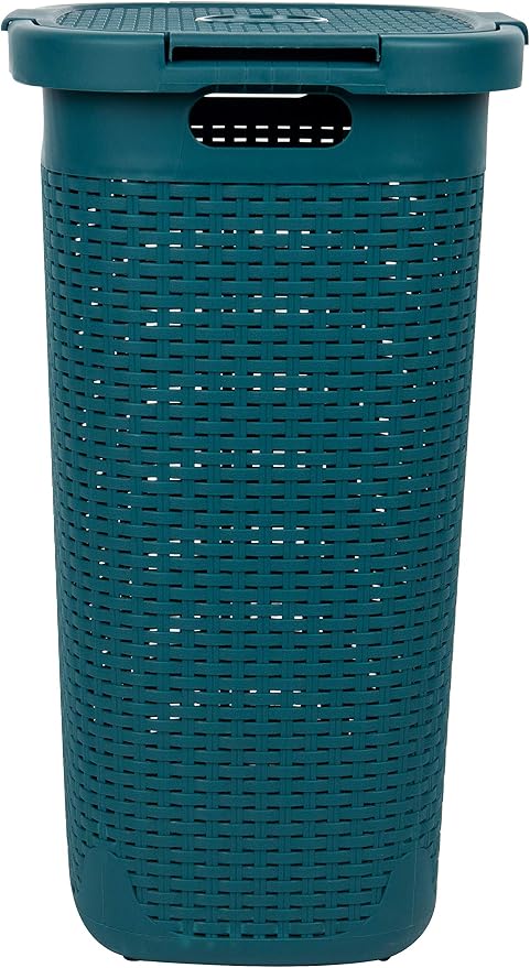 Mind Reader Slim Laundry Hamper with Lid, 60L Tall Clothes Basket, Narrow Tapered Design for Bathrooms, Closets and Laundry Rooms, Plastic, Blue - Image 4