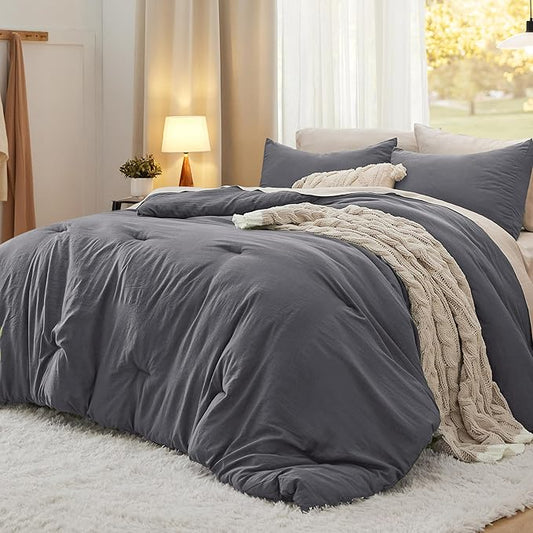 Bedsure King Comforter Set, Dark Grey Soft Prewashed Bedding for All Seasons, 3 Pieces GentleSoft™ Bed Set, 1 Lightweight Comforter (104"x90") and 2 Pillowcases (20"x36")