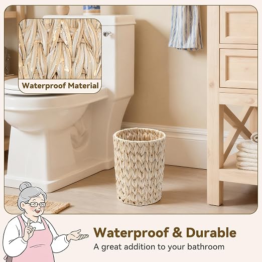 GRANNY SAYS Small Wicker Trash Can, 2 Gallon Bathroom Waste Basket, Small Bathroom Garbage Can, Plastic Trash Basket for Decor, Round Wastebaskets for Office, Bedroom, Cabinet - Image 2