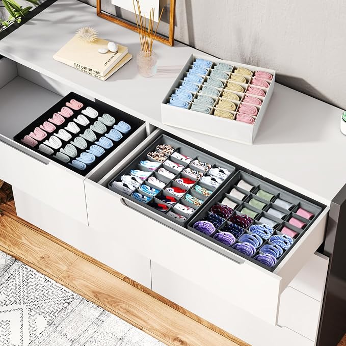 Sock Organizer 4 Pack, 24 Cell Underwear Organizer Foldable Underwear Storage, Sock and Underwear Drawer Organizer for Socks Ties Underwear Belts. (Grey) - Image 6
