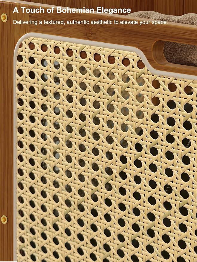 Laundry Hamper with Wheels, Decorative Boho Rattan Laundry Baskets, 90L Large Bamboo Dirty Clothes Basket Organizer, Rolling Wicker Laundry Hampers for Bathroom,Bedroom - Image 6