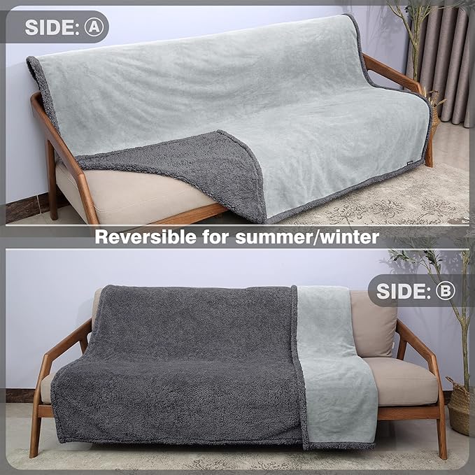 Catalonia Waterproof Blanket for Bed, Washable Leakproof Protector Cover, Reversible Throw Blanket for Couch Sofa, Stain Proof Blanket Pad, 80X90 inches, Grey