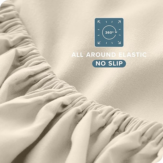 Bare Home Split Head Flex King Sheet Set - 1800 Ultra-Soft Microfiber Bed Sheets - Double Brushed - Deep Pockets - Easy Fit - 4 Piece Set - Bedding Sheets & Pillowcases (Sand)