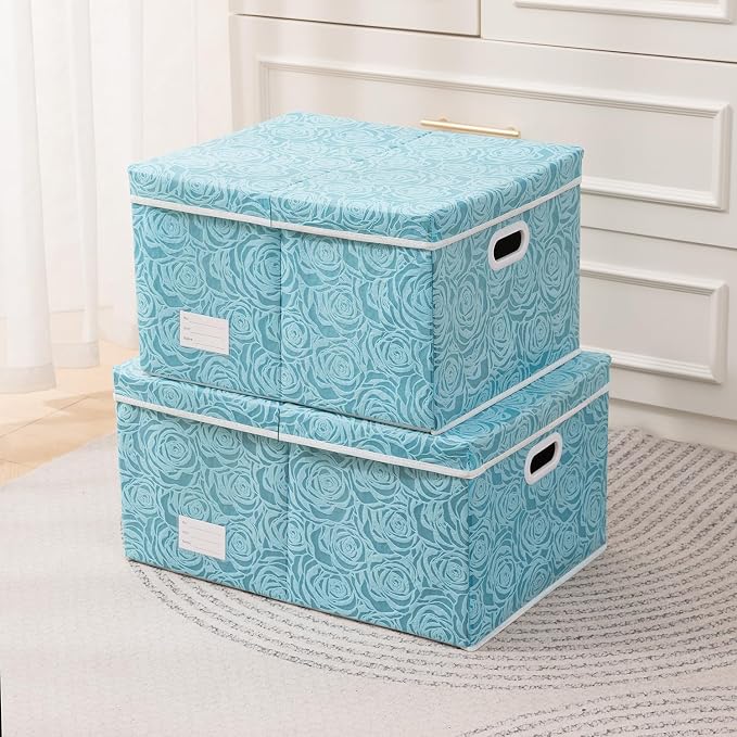 PRANDOM Extra Large Collapsible Storage Cubes with Lids Fabric Decorative Storage Bins Boxes Organizer Baskets with Cover Handles for Bedroom Closet Living Room 19.6x15.7x11.8 Inch 3 Pack - Image 2