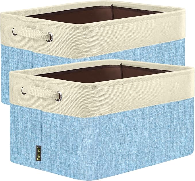 BALEINE 2 Pack Fabric Closet Storage Bins for Shelves, Linen Closet Organizers and Storage, Decorative Baskets for Organizing, Shelf, Clothes, Home, Office (Skyblue, 12"x8"x8") by BALEINE