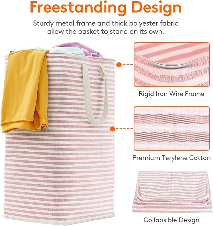 Lifewit 2 Pack Laundry Basket 80L Each, Collapsible Clothes Hamper with Reinforced Handles, Freestanding Waterproof Design for Bedroom and Laundry Room, Pink&Blue 160L Total - Image 2