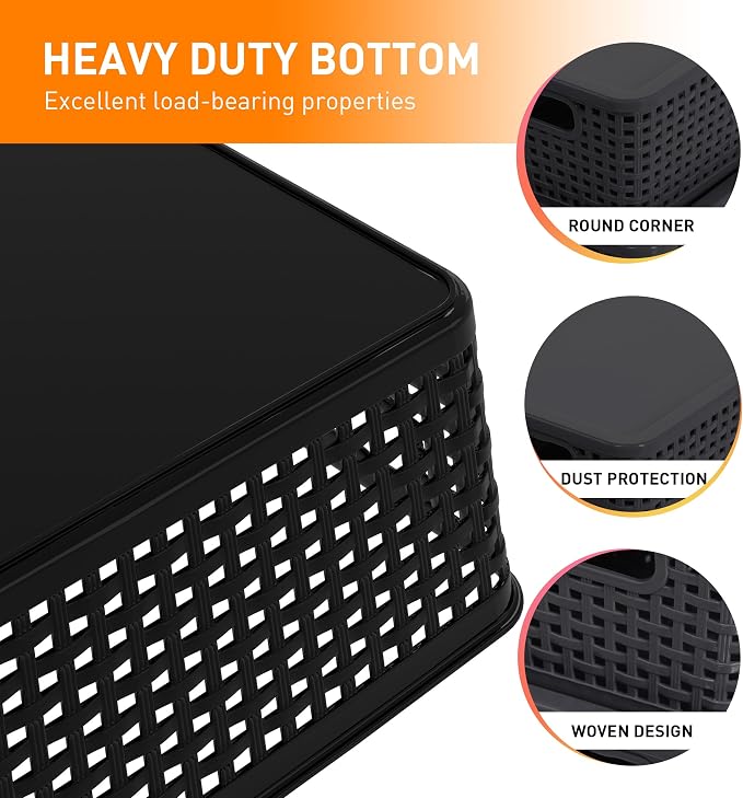 Plastic Storage Baskets With Lid, Storage Bins for Organizing, Stackable Decorative Containers for Shelves Drawers Desktop Closet Playroom Classroom Office,10 Pack-Black - Image 4