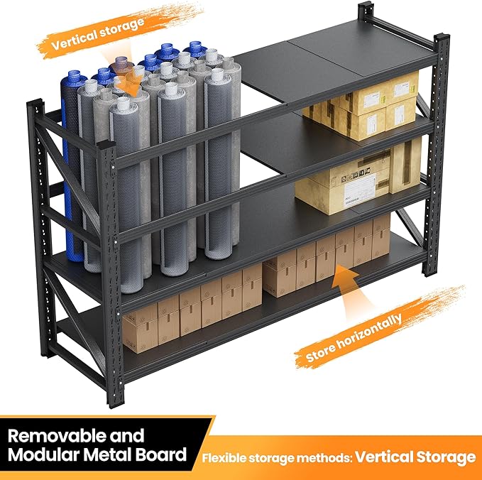 Set of 2 Storage Shelves, 48” Wide Heavy Duty Garage Shelving Units, 4 Tiers Rack Shelf, 24” Deep Steel Industrial Shelving, 3000LBS Adjustable Standing Shelf for Warehouse / Shop 48"W x 24"D x 70"H - Image 4