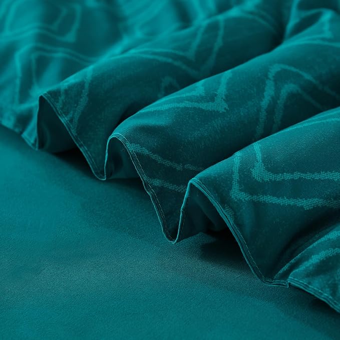 Dinjoy Teal Blue King Size Comforter Set,Striped Boho Bed in a Bag King 7 Pieces Soft Fall Bedding Comforters Sets wiht Sheets Microfiber Complete Bed Sets for All Season