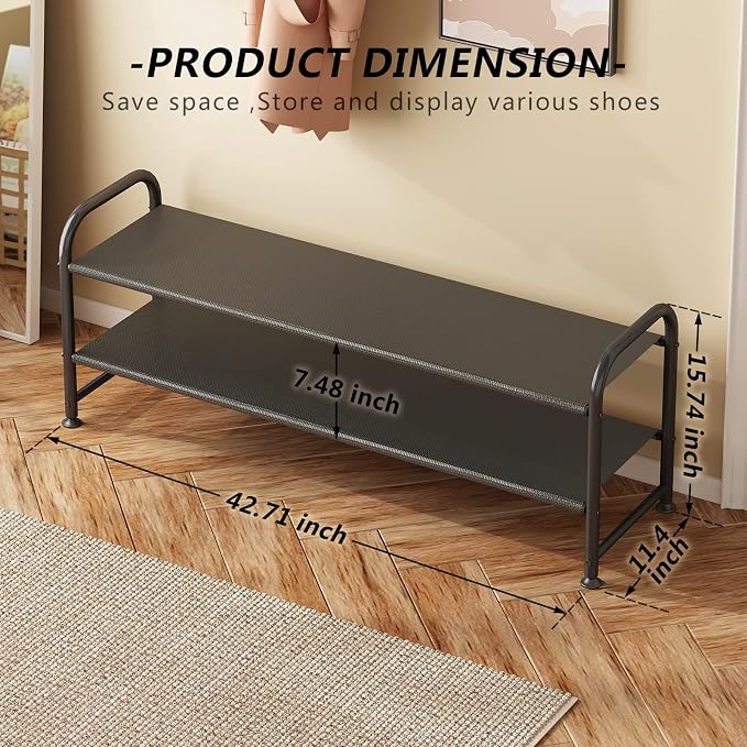 INGIORDAR Shoe Rack 2 Tier Long Storage Organizer Wide Metal Shoe Shelf for Closet Entryway Black - Image 3