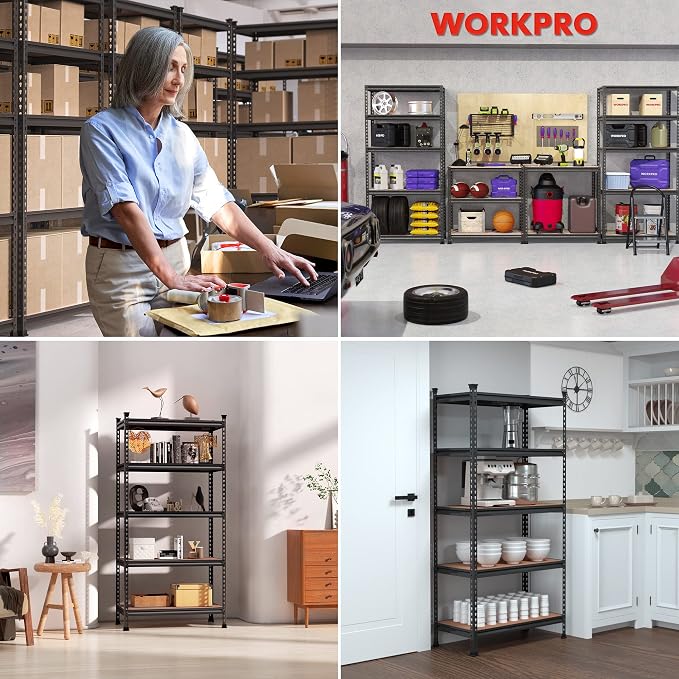 WORKPRO 5-Tier Metal Storage Shelving Unit, 36”W x 18”D x 72”H, Adjustable Storage Rack Heavy Duty Shelf with Particle Board, 4000 lbs Load Capacity (Total) for Garage Warehouse, Black/Silver - Image 7