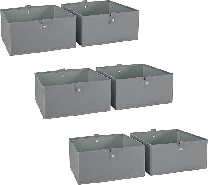 RiverRidge Kids 6pc Folding Storage Bins Set - 10.5”W x 5”H Fabric Boxes with Handles for Closet Organizers & Storage - Gray Cube Storage Organizer for Toys, Clothes & Crafts - Fits RiverRidge Shelves by RiverRidgeHome