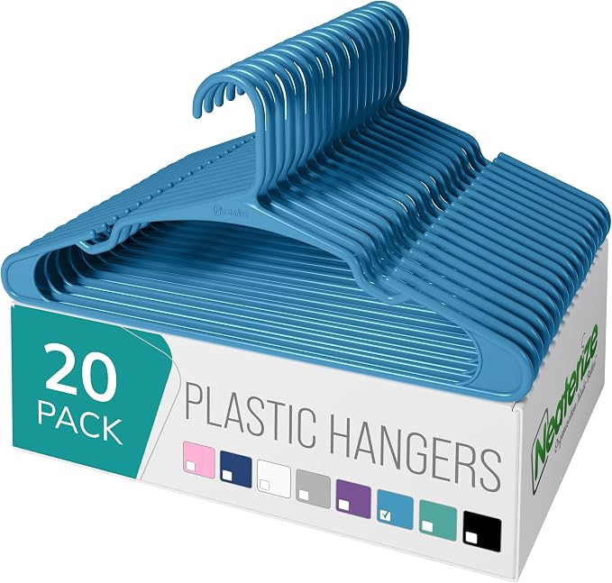 NEATERIZE Clothes Hangers Plastic 20 Pack for Adults - Plastic Hangers, The Perfect Coat Hanger and Space Saving Clothes Hangers for Closet, Percheros Ganchos para Colgar Ropa Hangars - Black Hangers by Neaterize