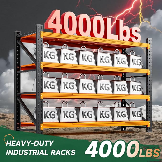 Letaya 4000LBS Heavy Duty Storage Shelves,60" W Metal Garage Shelving Units,4 Tier Large Tall Industrial Shelving,Adjustable Utility Rack Shelf for Warehouse,Basement (Orange, 60" W x 24" D x 70" H) - Image 3