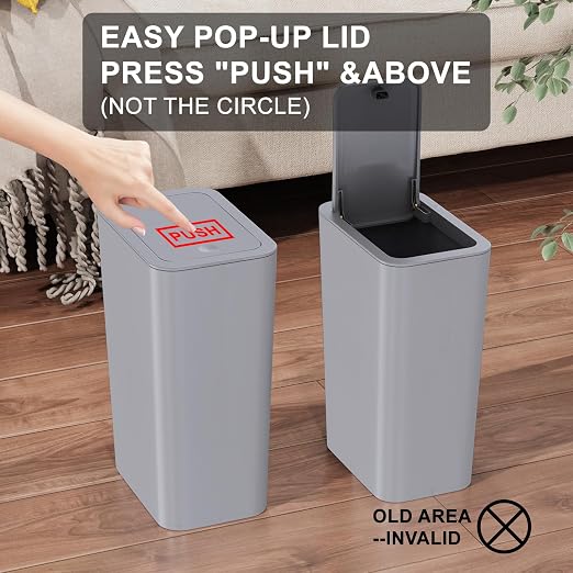 N. NETDOT Bathroom Trash Can with Lid 3 Pack Set, 2 Packs 4 Gal Slim Kitchen Trash Can and 1 Pack 2.6Gal Garbage Can, Small Trash Bin/Waste Basket for Bedroom (Grey, Pack of 3) - Image 5
