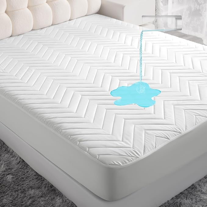 Quilted Waterproof Mattress Protector - King Size 15" Deep Pocket Fitted Sheet, Ultra-Soft Breathable and Machine Washable Mattress Pad Cover - White