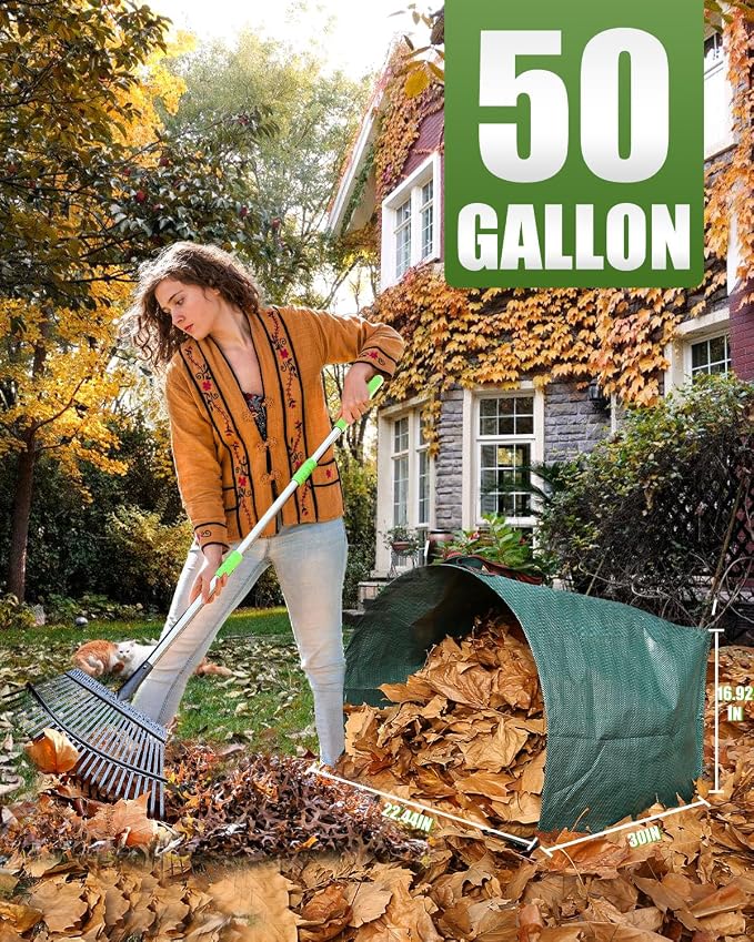 Joyhalo Reusable Yard Waste Bags, 2 Pack 50 Gallon Dustpan-Type Garden Bag for Collecting Leaves Garss Clippings, Heavy Duty lawn and leaf bags, Garden Waste Container for Clean Up Outdoor Debris - Image 7
