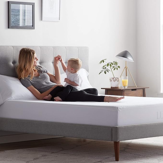 LUCID Premium Rayon from Bamboo Jersey Mattress Protector | Twin Size Waterproof Mattress Protector | Ultra Soft, Fitted Sheet Style, White