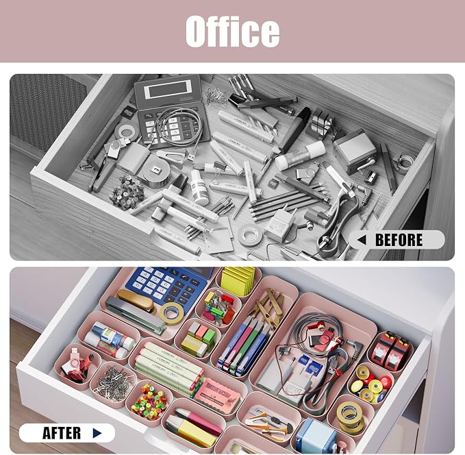 Plastic Drawer Organizers, 10 PCS Drawer Organizer Bins, Bathroom and Vanity Organizer Plastic Tray, Makeup organizer and storage for Makeup, Bedroom, Kitchen Gadgets Utensils and Office (Pink) - Image 6