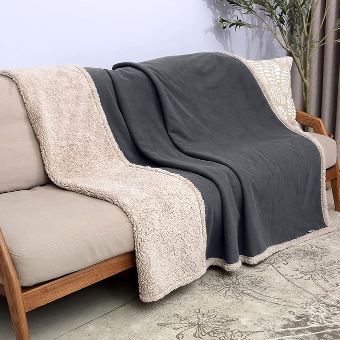 Catalonia Waterproof Blanket for Bed, Washable Leakproof Protector Cover, Reversible Throw Blanket for Couch Sofa, Stain Proof Blanket Pad, 80X90 inches, Grey