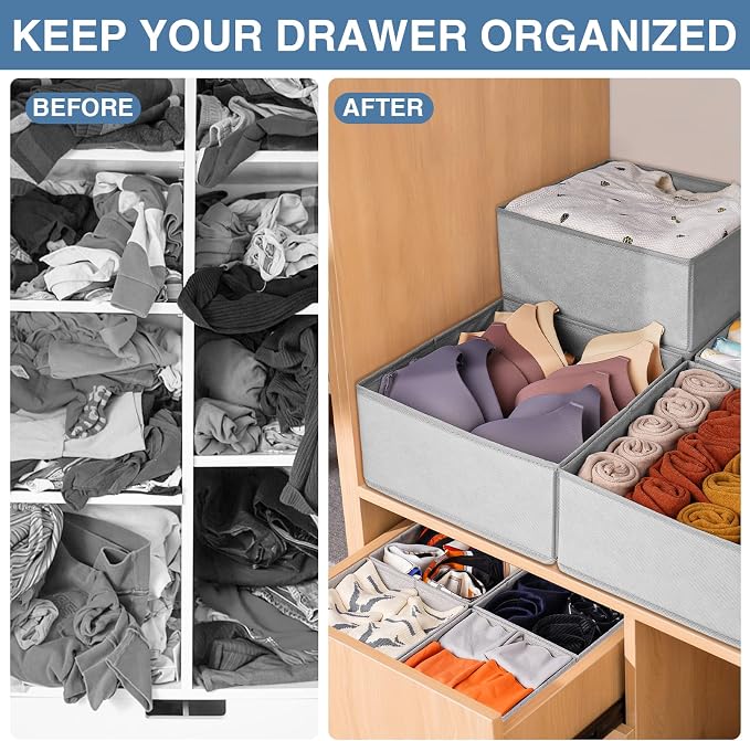 Criusia Drawer Organizer Clothes 24 Pack, Fabric Closet Organizers and Storage Bins for Underwear Sock, Odorless Dresser Drawer Dividers for Baby Nursery Organization (Grey) - Image 5