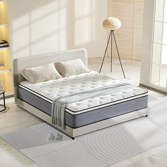 Queen Mattress, 12 Inch Queen Mattress for Medium Firm, Individual Pocketed Springs for Pressure Relief & Low Motion Transfer, CertiPUR-US Certified