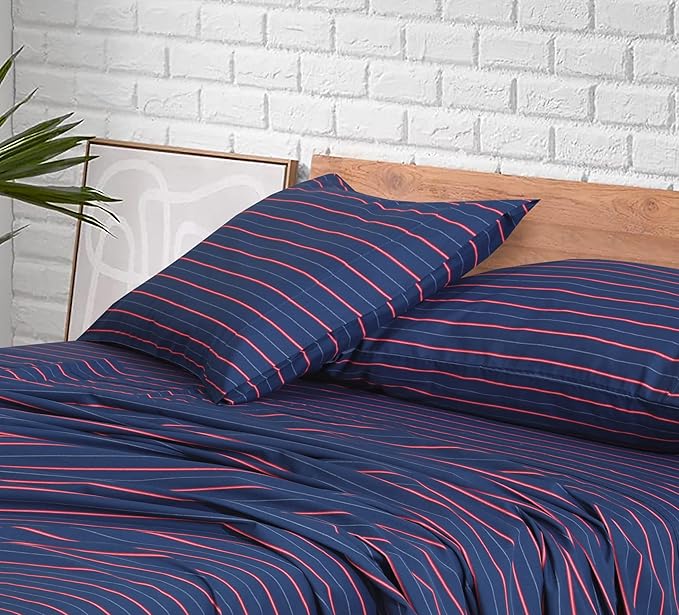 RUVANTI 100% Cotton Sheets – King Size Percale Bedding, Cooling & Breathable Floral Design, Durable with a Crisp, Soft & Comfortable Feel, 16" Deep Pocket, 4-Piece Set, Nautical