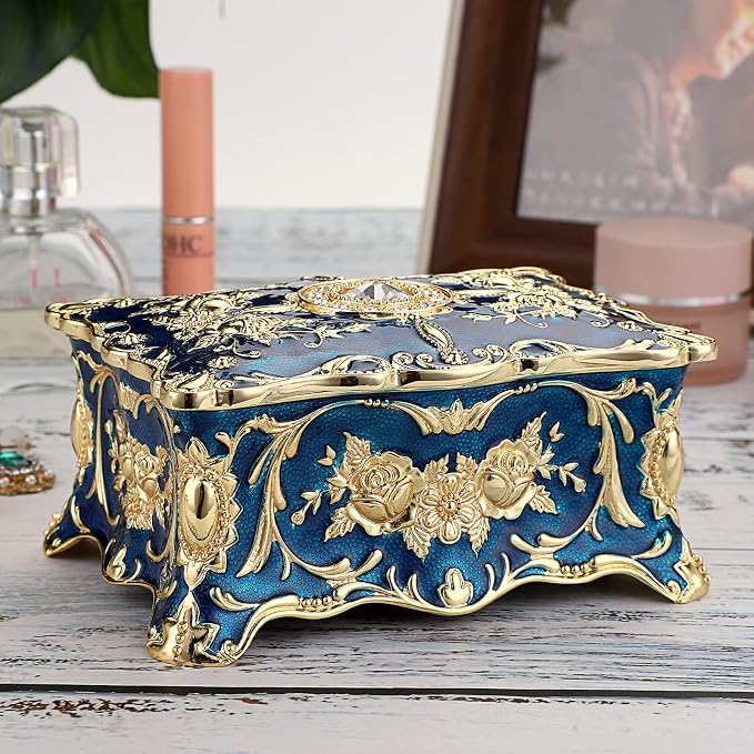 Hipiw Vintage Jewelry Organizer Box - Metal Trinket Storage Box Ornate Treasure Chest Box Jewelry Decorative box Keepsake Gift Box Case for Women,4.9"x3.4"x2.7" - Image 3