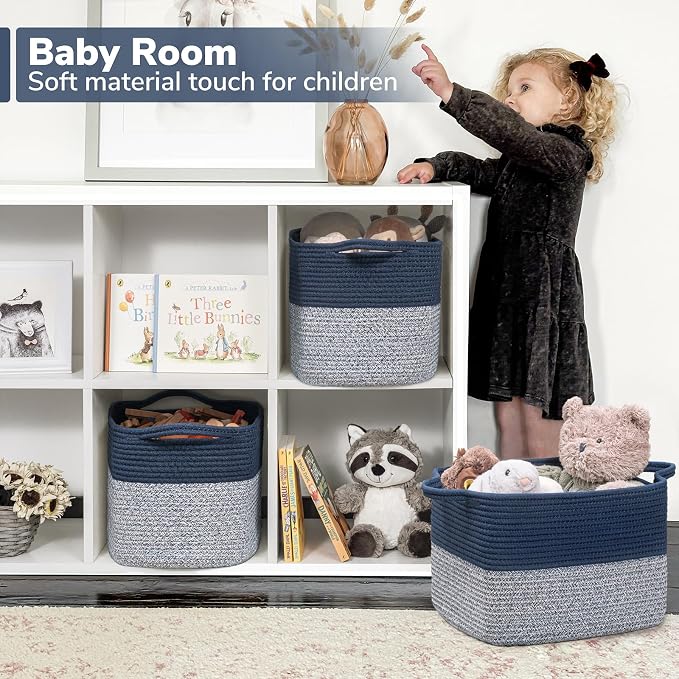 Goodpick Cube Storage Bins - Shelf Baskets for Towel Book Clothes, Closet Storage Bins for Office Woven Toy Basket for Shelves Baby Laundry Basket, 13''x10''x 9'' - Image 3