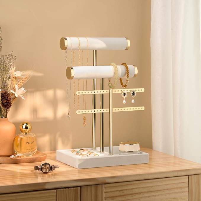 bussdis 3 Tier Bracelet Holder Display - Detachable T Bar White Velvet Bracelet Holder, Jewelry Holder Organizer for Bracelet, Necklace, Earrings, Rings - Image 5