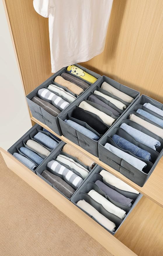 Fordonral Extra Large Clothes Closet Organizer 6 Compartments for Jean Sweater Sheets to Shirt - Divided Clothing Storage Boxes for Closet, Wordrobe, Bedroom, Shelf (4pc Gray) - Image 5