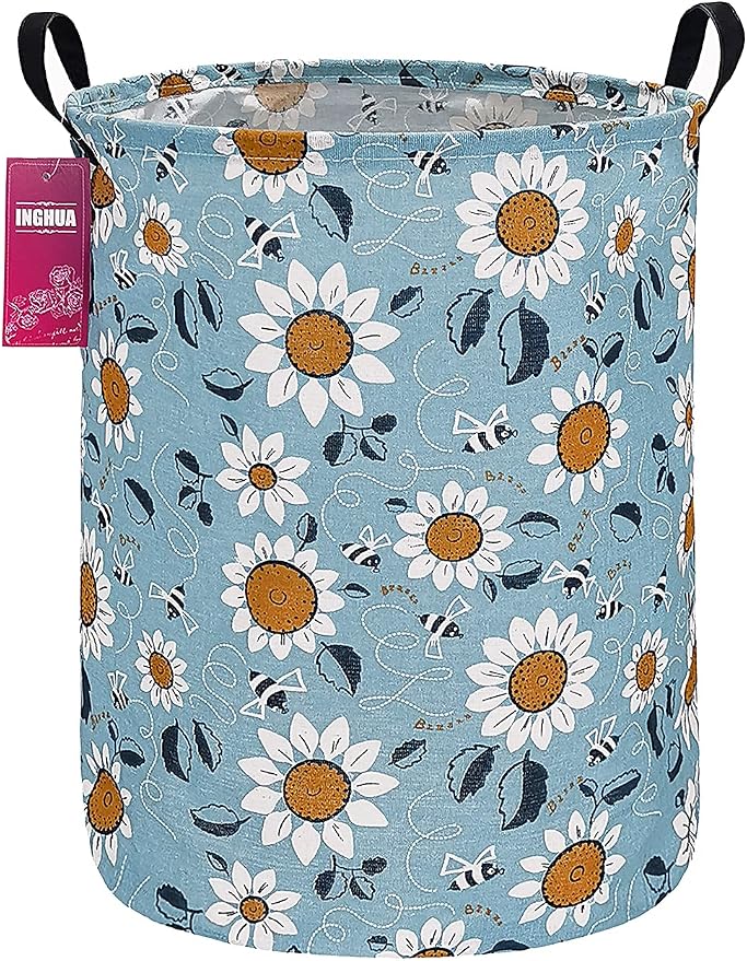 Laundry Hamper Large Canvas Fabric Lightweight Storage Basket/Toy Organizer/Dirty Clothes Collapsible Waterproof for College Dorms, Boys and Girls Bedroom,Bathroom (Sunflower) by INGHUA