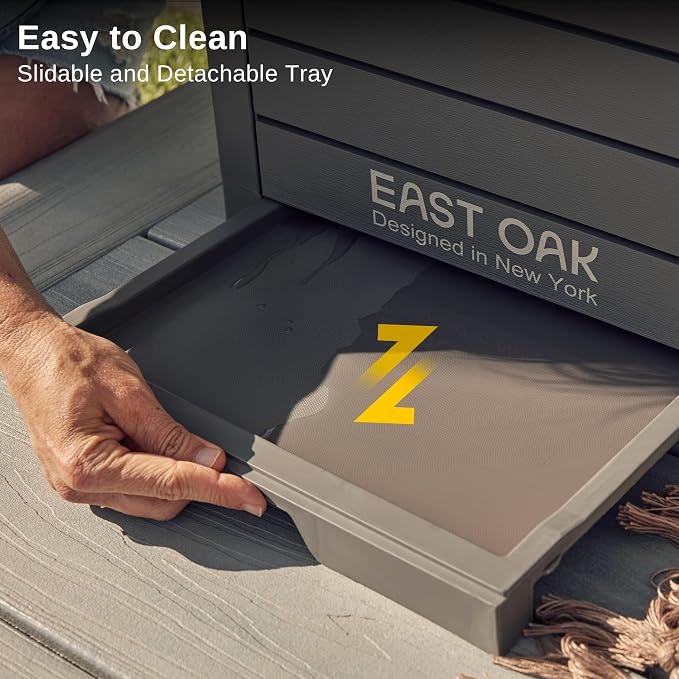 EAST OAK 38 Gallon Outdoor Trash Can | Waterproof Resin Garbage Can with Tiered Lid & Drip Tray | Outside Trash Bin for Patio | Kitchen, Backyard & Deck | Gray Color - Image 5