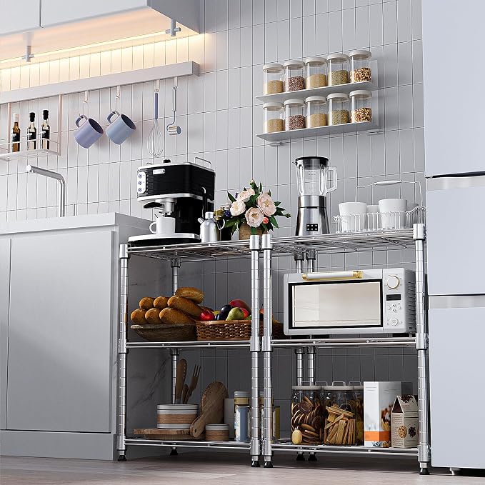 M MZG 450 lbs Wire Storage Shelving 3-Tier Utility Shelving Unit Steel Organizer Wire Rack for Home,Kitchen,Office,Chrome(11.8" D x 17.7" W x 26.4" H) - Image 7