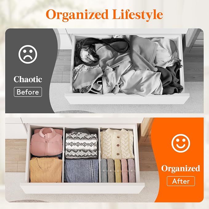 Lifewit 8" Tall 6 Pack Drawer Dividers, 35-56.5cm/13.8-22.2" Expandable Drawer Divider for Clothes, Adjustable Dresser Drawer Organizers, Drawers Separators for Dresser/Bathroom/Closet/Kitchen White - Image 8