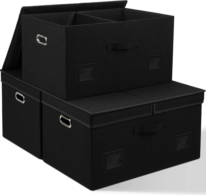 Graciadeco 75 Quarts Extra Large Decorative Storage Bins with Lids, 3 Packs Black Collapsible Storage Bins with Lids, Stackable Storage Bins Decorative Box Storage With Lid Extra Large by GraciadecoStorage