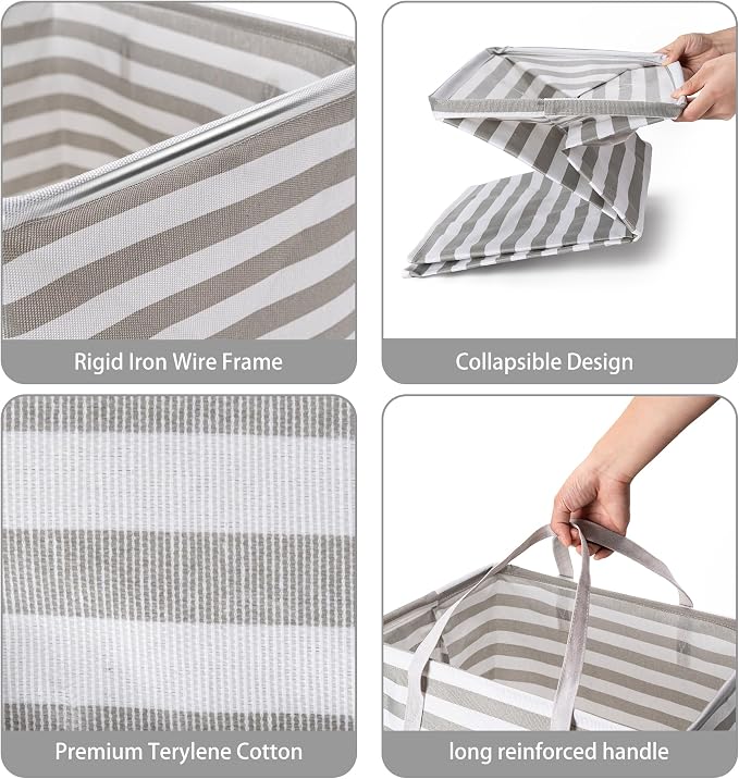 BOOMIBOO 2-Pack Large Laundry Basket,Waterproof Freestanding Laundry Hamper,Collapsible Clothes Basket with Easy Carry Handles in Laundry Room Bathroom Bedroom Dorm,Grey,75L - Image 2