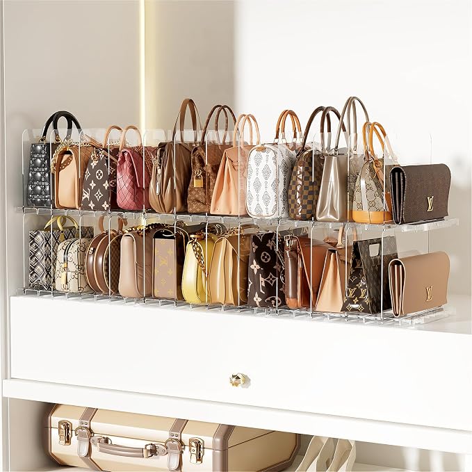 Stackable Bag & Purse Organizer for Closet Acrylic Shelf Dividers for Closet Organization, Clear Handbag Purse Storage Organizer Divider, Keep Clutch, Wallet, Pocketbook Upright, 6 Pack by MSHOMELYDIRECT