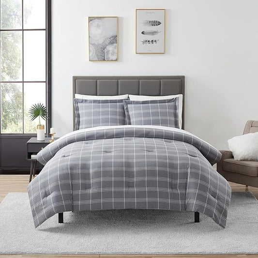 Twin XL Comforter Set with Sheets - 5-Piece Bedding Collection - 1 Comforter, 1 Fitted Sheet, 1 Flat, 2 Pillowcases - Deep Pocket - Soft & Premium Quality - Ideal for All Seasons, Gray Plaid | Breathable material, Beautifule Designs, Durable fabric