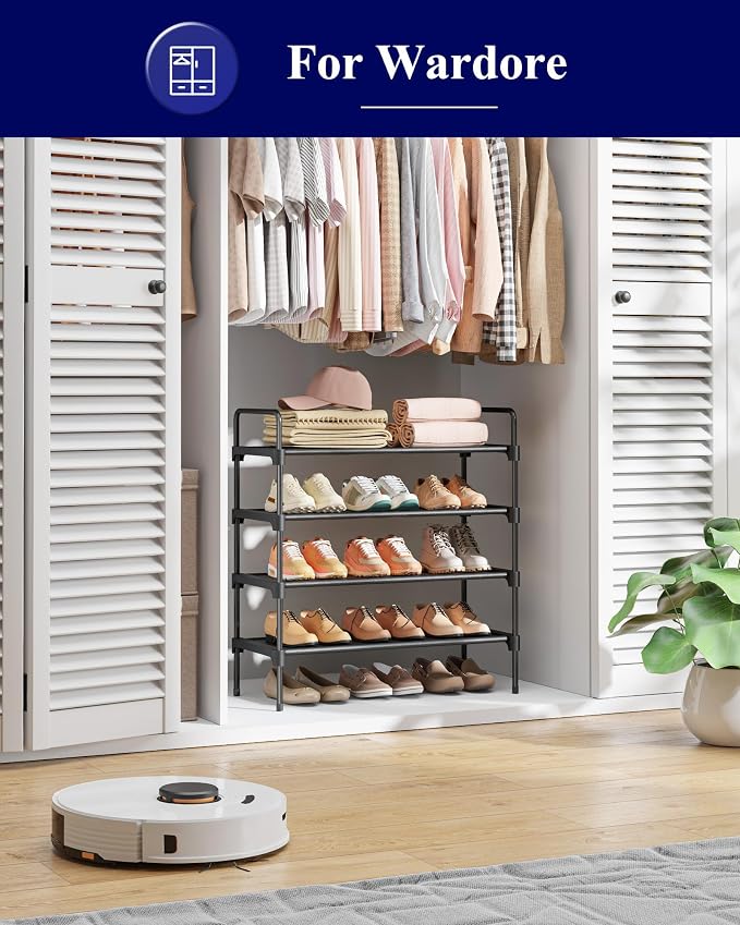Kitsure Shoe Rack for Closet, Shoe Organizer for Front Door Entrance, Stackable Shoe Shelf, Detachable Closet Organizers and Storage, 26.6" Wide - 4 Tiers, Black - Image 2