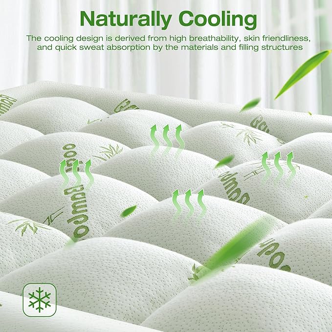 Ultra Soft Mattress Topper Queen Size Viscose Derived from Bamboo, Thick Pillow Top Mattress Pad Cover for Back Pain, Cooling Mattress Protector with 8-21 Inch Deep Pocket